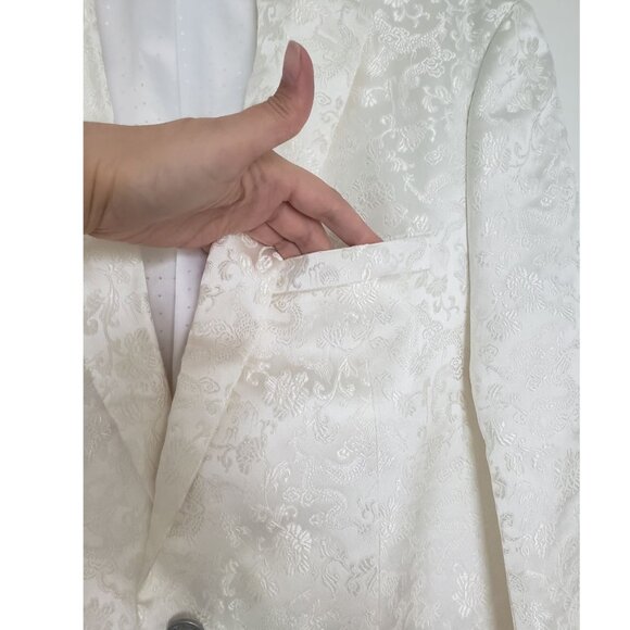 TALLIA Orange Men's Slim-Fit White Dragon Jacquard Dinner Jacket 42 R - Picture 8 of 16